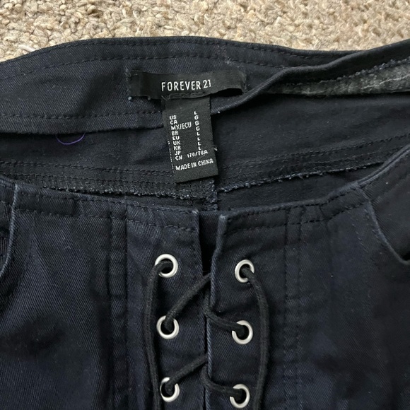 Forever 21 Black Lace-Up Wide Leg Jeans - Picture 2 of 2